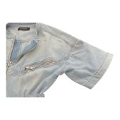 Pinko Blue Denim Short Sleeves Zipper Cropped Jumpsuit Playsuit size 38