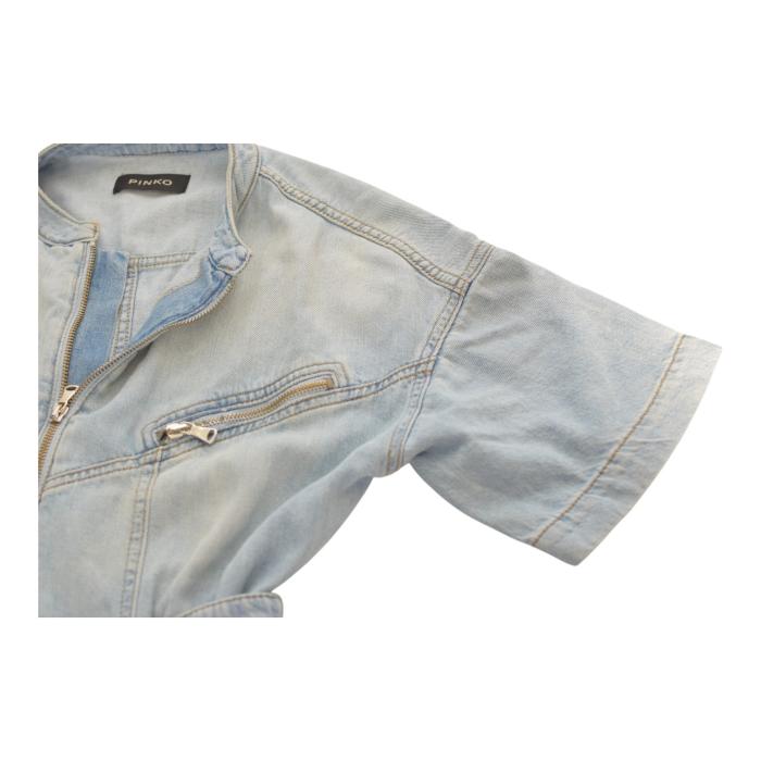 Pinko Blue Denim Short Sleeves Zipper Cropped Jumpsuit Playsuit size 38