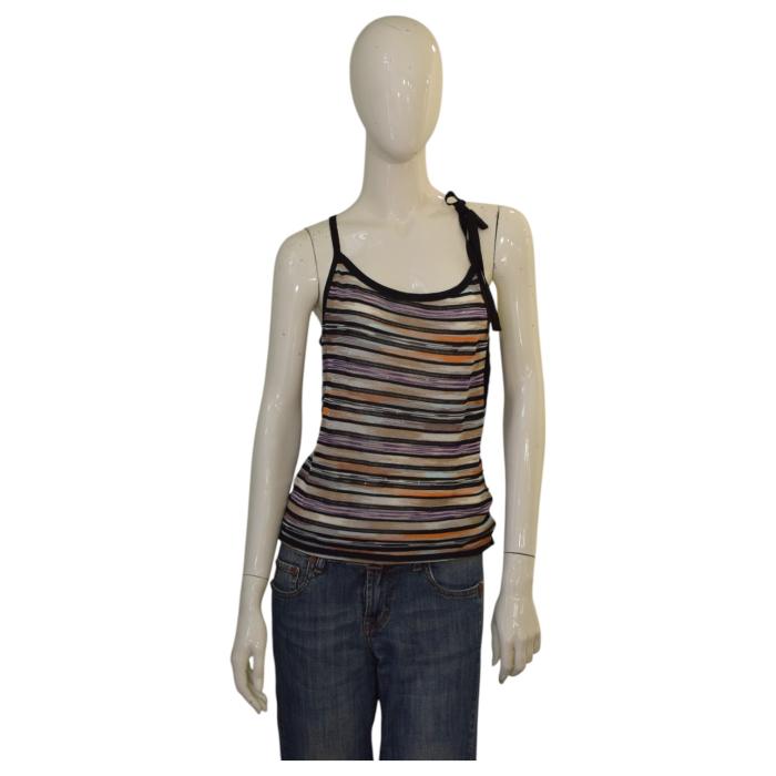 Missoni Multicolor Stripes Knit Fitted Cami Top Sleeveless Blouse size 44