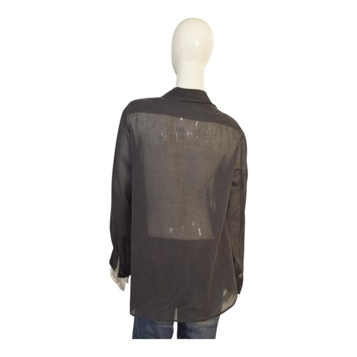 Dries Van Noten Gray Sheer Button Closure Collared Shirt Top size 38