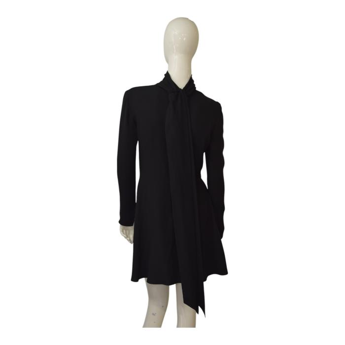 Saint Laurent Black Crepe Asymmetrical Mini Dress M Draped Tie-Neck Dress $3,195