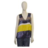 P.A.R.O.S.H. Parosh Blue Yellow Sequined Silk Top Sleeveless Tank Blouse size M