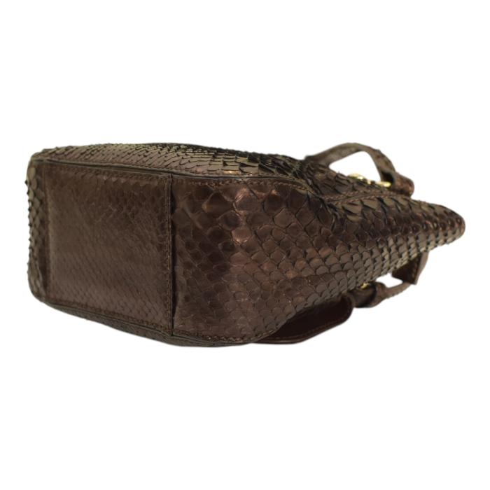 Iceberg Shiny Brown Snakeskin Leather Top Handles Small Handbag Shoulder bag