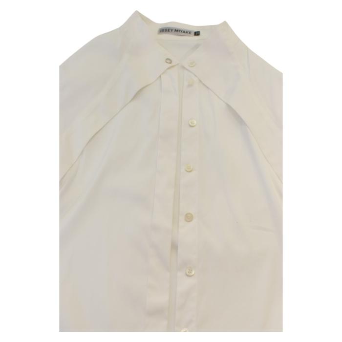 Issey Miyake White Cotton Pleats Button Down Shirt Long Top Size 3