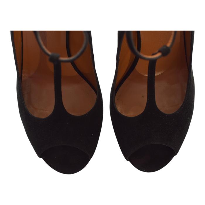 Gucci Black Suede Leather Mary Janes Peep toe Heel Platform Pumps sz 39,5 US 9,5