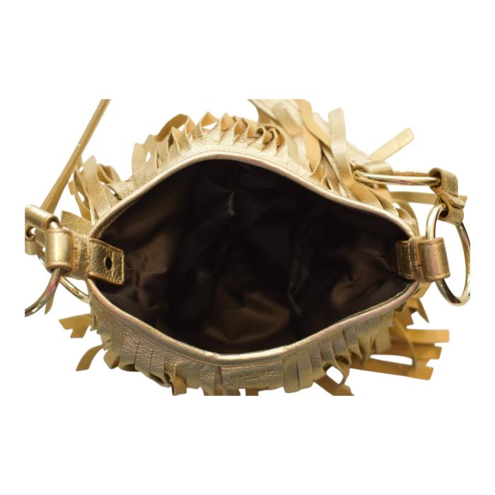 Yves Saint Laurent Rive Gauche Gold Leather Fringe Hobo Boheme Shoulder Bag