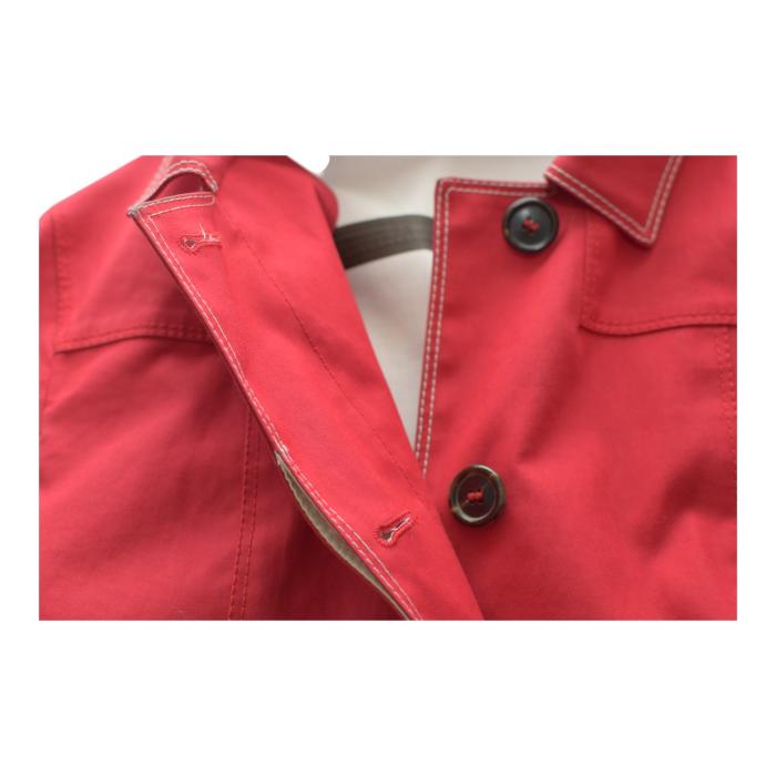 PRADA Red Midi Hooded Belted Rain Coat Jacket Cotton blend White stitch sz 44 