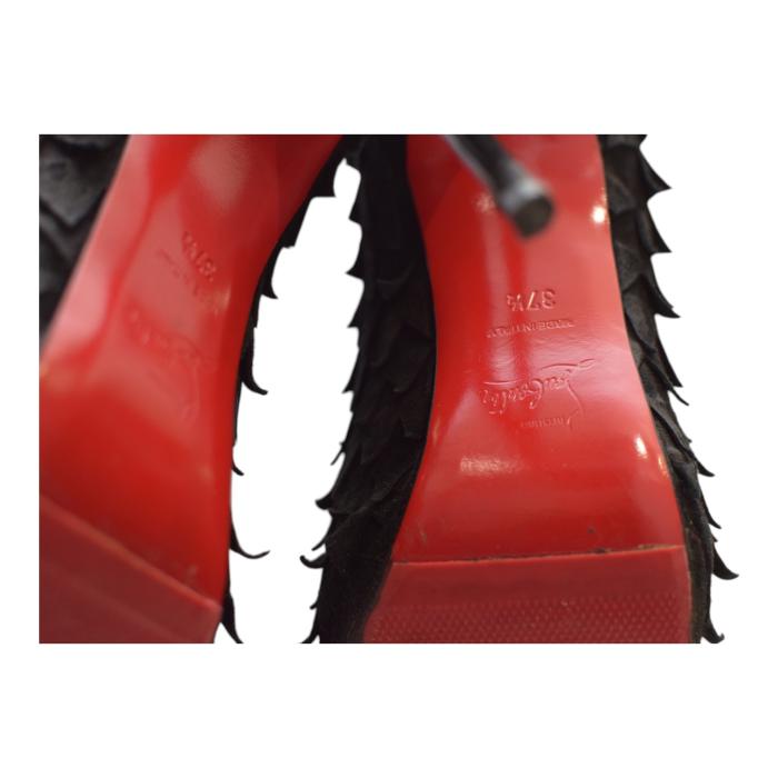 Christian Louboutin Black Suede Diplonana Open Toe Ankle Booties Size 37.5
