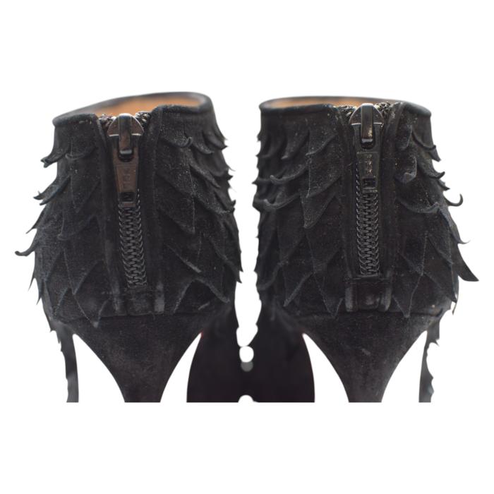 Christian Louboutin Black Suede Diplonana Open Toe Ankle Booties Size 37.5