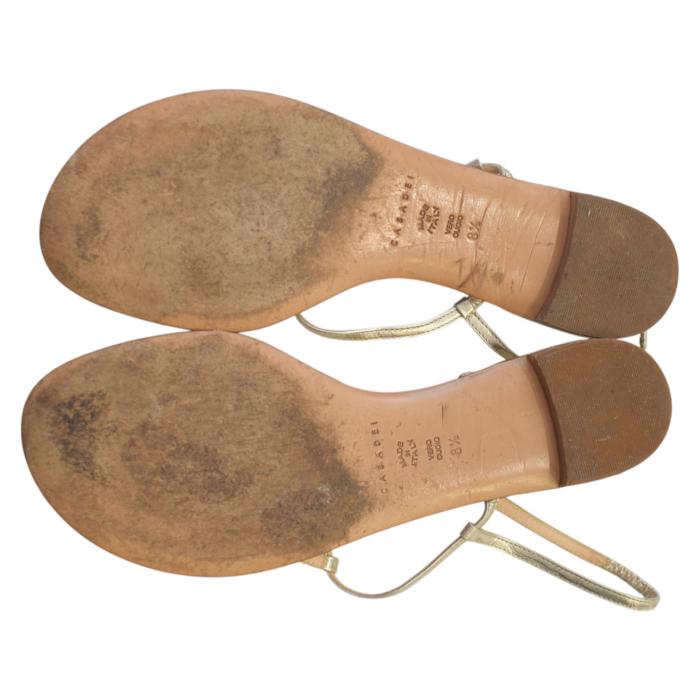 Casadei 8035 T-Strap Slingback Sandal Gold crocodile embossed leather size 8,5