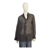 Dries Van Noten Gray Sheer Button Closure Collared Shirt Top size 38