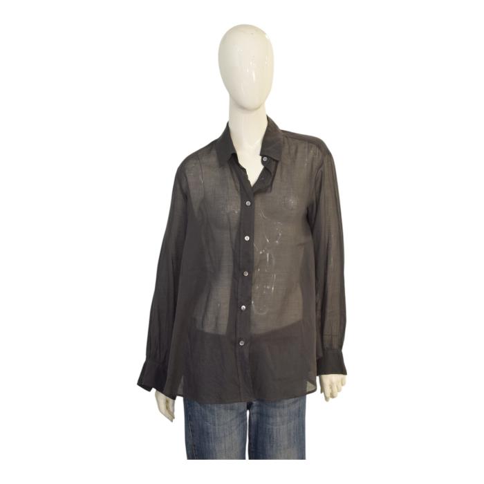 Dries Van Noten Gray Sheer Button Closure Collared Shirt Top size 38