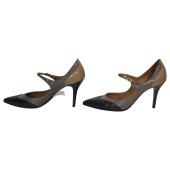 Hermes Black & Gray Leather Mary Janes Pointed toe Heel Pumps sz 40 US 10
