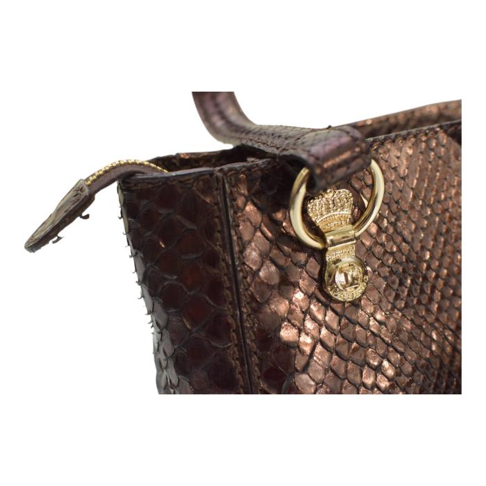 Iceberg Shiny Brown Snakeskin Leather Top Handles Small Handbag Shoulder bag