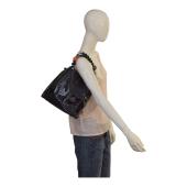 Roberta Gandolfi Black Patent Leather Beaded Top Handles Handbag Zipper Bag