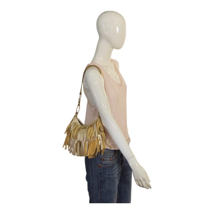 Yves Saint Laurent Rive Gauche Gold Leather Fringe Hobo Boheme Shoulder Bag