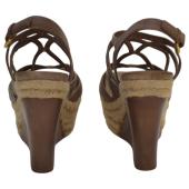 Miu Miu Brown Leather Jute Wedge Heel Sandal Platform Shoes Espadrilles SZ 39