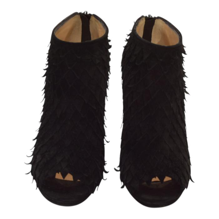 Christian Louboutin Black Suede Diplonana Open Toe Ankle Booties Size 37.5
