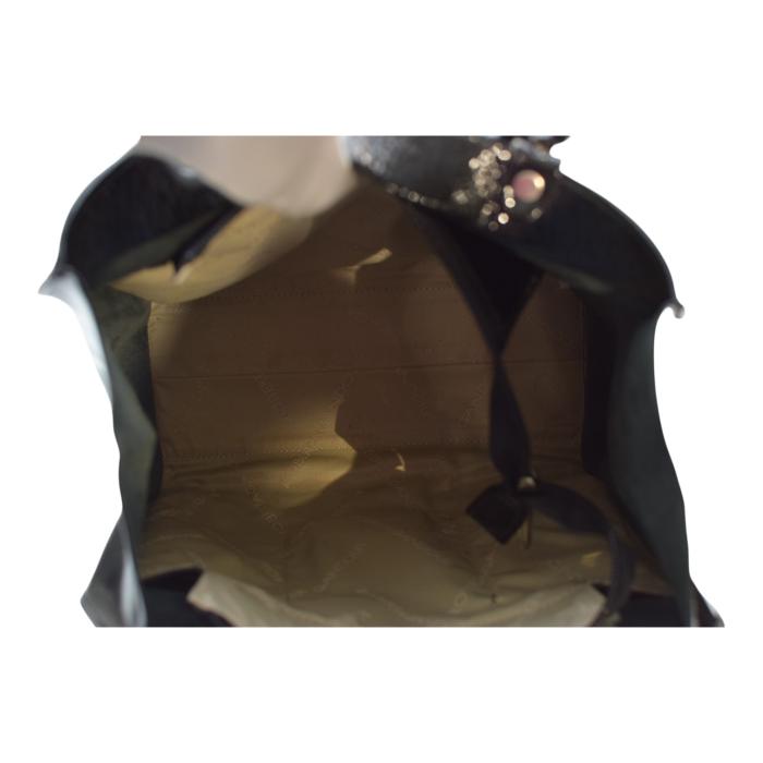 Roberta Gandolfi Black Patent Leather Beaded Top Handles Handbag Zipper Bag