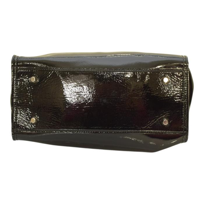 Roberta Gandolfi Black Patent Leather Beaded Top Handles Handbag Zipper Bag