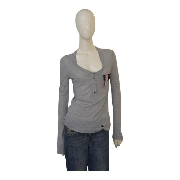 Galliano Gray Long Sleeve Viscose T- Shirt top w. Buttons size L