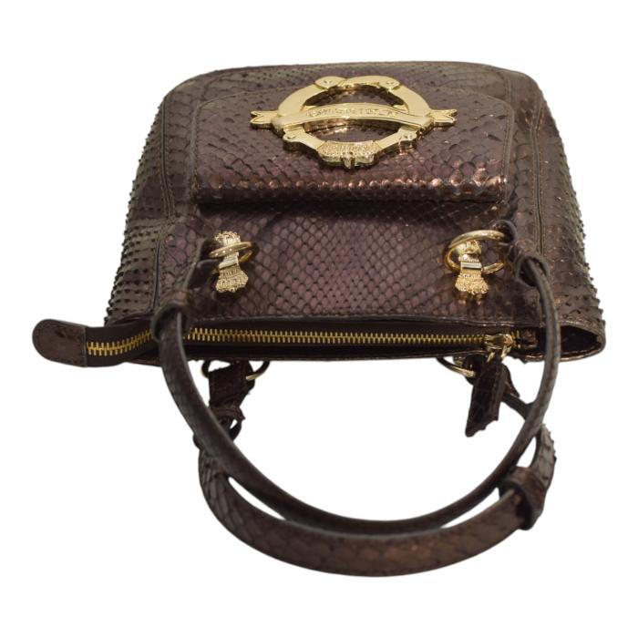 Iceberg Shiny Brown Snakeskin Leather Top Handles Small Handbag Shoulder bag