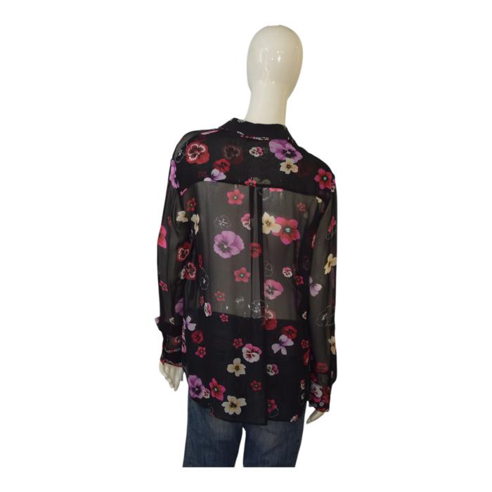 PINKO button down long sleeve black with floral print shirt top blouse size 42