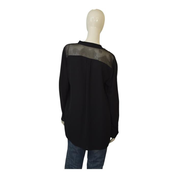 Ralph Lauren Black Long Sleeve Silk Top Mao Neck Blouse Shirt size 10