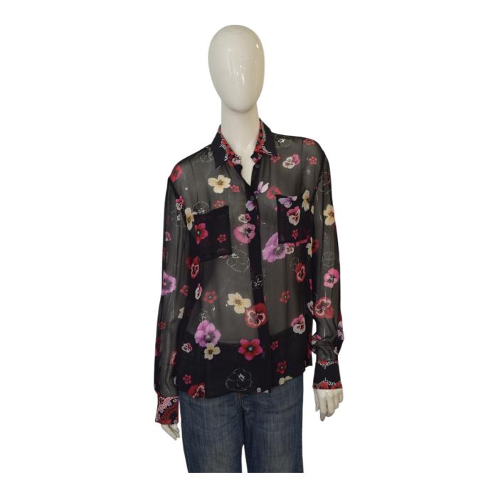 PINKO button down long sleeve black with floral print shirt top blouse size 42