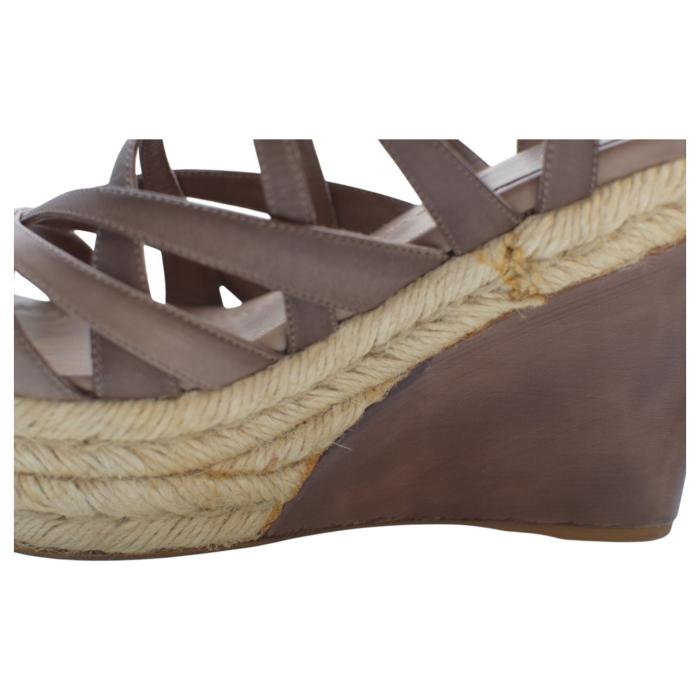Miu Miu Brown Leather Jute Wedge Heel Sandal Platform Shoes Espadrilles SZ 39