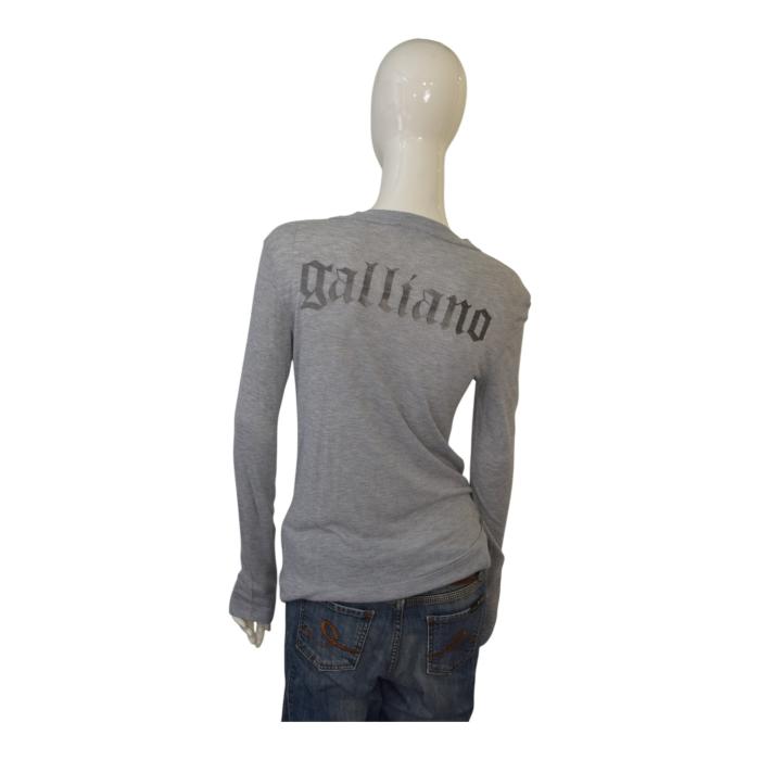 Galliano Gray Long Sleeve Viscose T- Shirt top w. Buttons size L