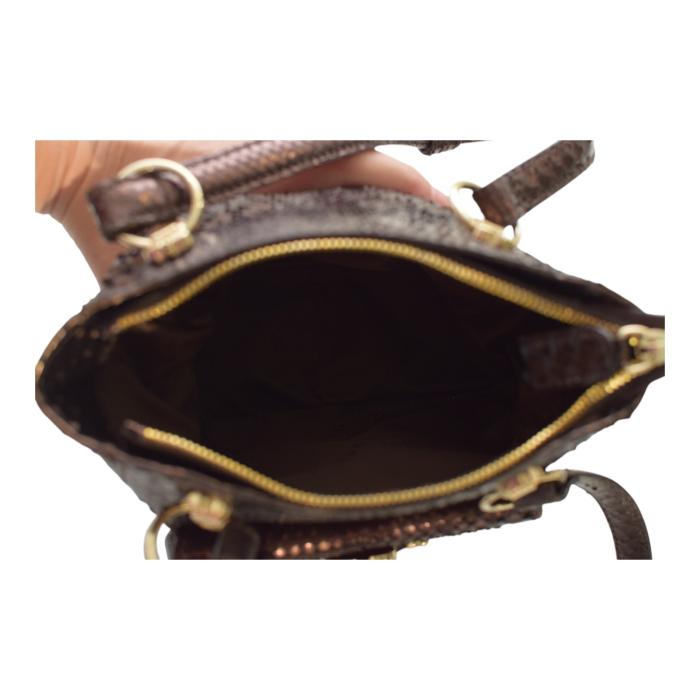 Iceberg Shiny Brown Snakeskin Leather Top Handles Small Handbag Shoulder bag