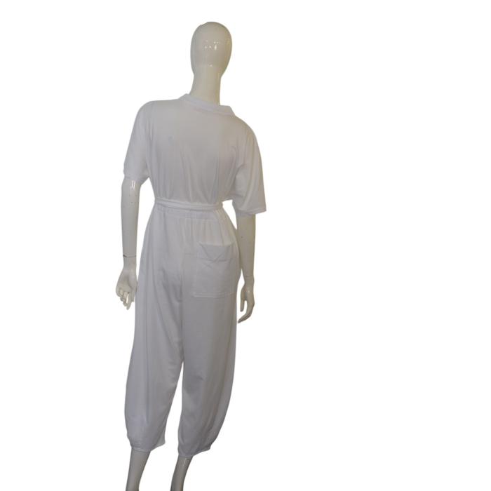 Four Minds White Short Sleeves Belted Cropped Jumpsuit Playsuit size S /M