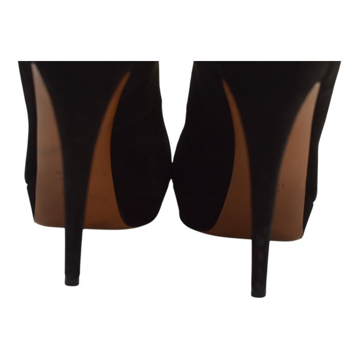 Gucci Black Suede Leather Mary Janes Peep toe Heel Platform Pumps sz 39,5 US 9,5