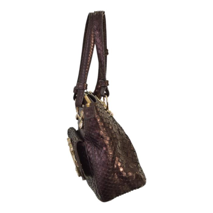 Iceberg Shiny Brown Snakeskin Leather Top Handles Small Handbag Shoulder bag