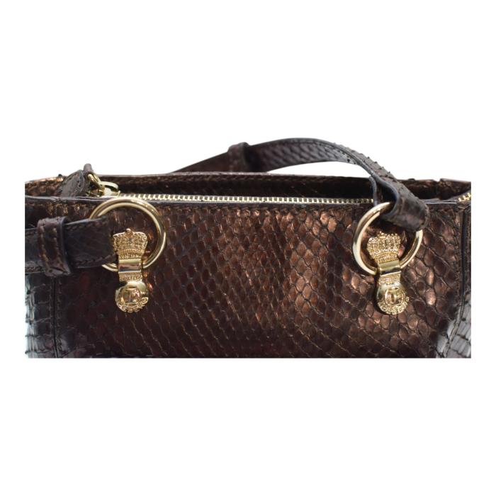 Iceberg Shiny Brown Snakeskin Leather Top Handles Small Handbag Shoulder bag