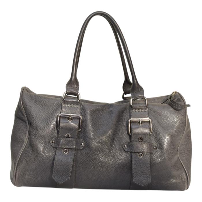 Longchamp Kate Moss Gray Pebbled Leather Zipper Top Satchel bag Handbag
