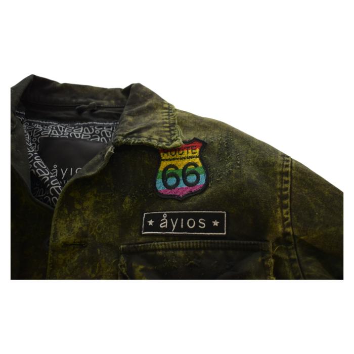 Ayios Athens Distressed Green Army Look Collared Jacket w. Patches