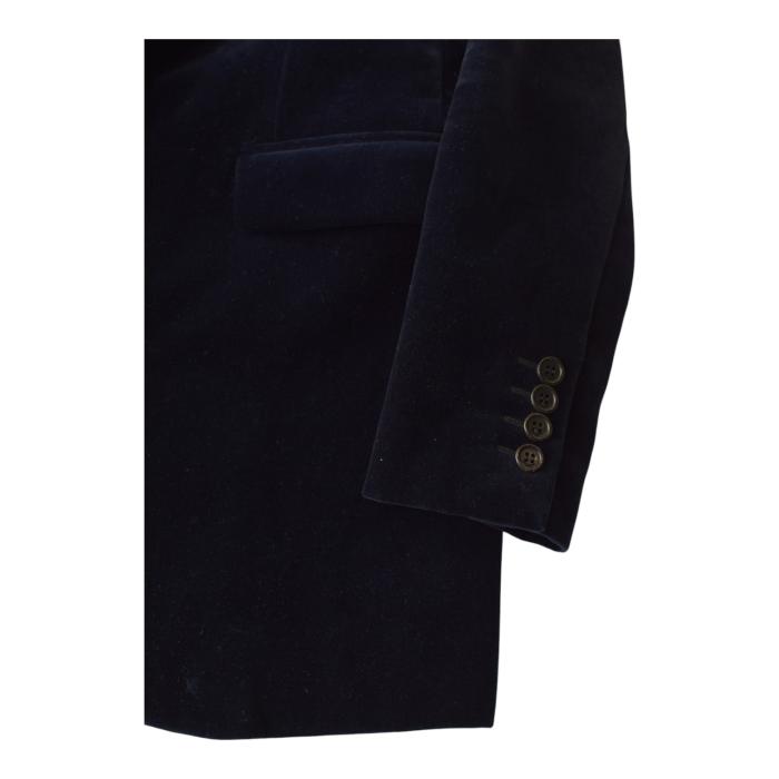 Saint Laurent Blue Black Velvet Velour Jacket & Pants Trousers Suit Set Fr 38