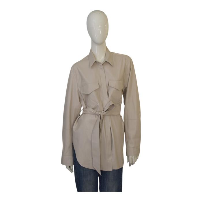 Nanushka creme Okobor™ Alt-Leather Shirt  slightly loose fit tie-front waist S B
