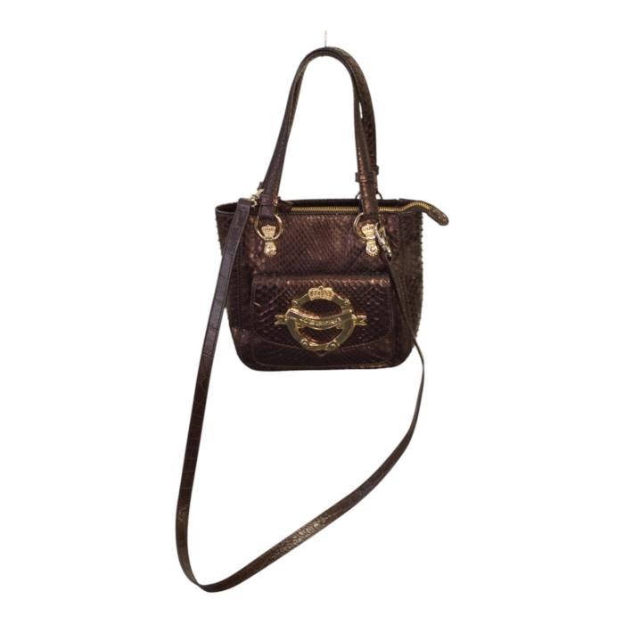 Iceberg Shiny Brown Snakeskin Leather Top Handles Small Handbag Shoulder bag
