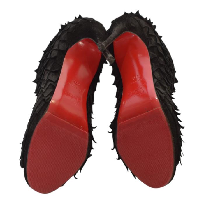 Christian Louboutin Black Suede Diplonana Open Toe Ankle Booties Size 37.5