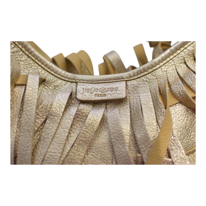 Yves Saint Laurent Rive Gauche Gold Leather Fringe Hobo Boheme Shoulder Bag