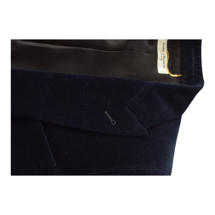 Saint Laurent Blue Black Velvet Velour Jacket & Pants Trousers Suit Set Fr 38