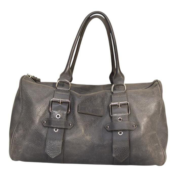 Longchamp Kate Moss Gray Pebbled Leather Zipper Top Satchel bag Handbag