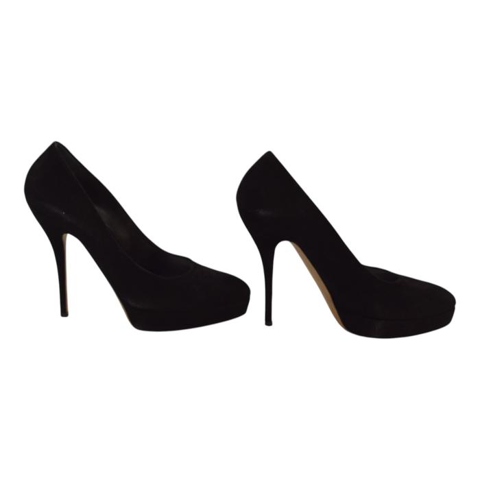 Gucci Black Suede Leather Almond Toe Classic Heel Platform Pumps size 39 US 9