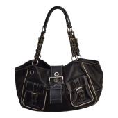 Prada Black Nappa Leather Double Front Flap Buckle Pockets Shoulder Bag