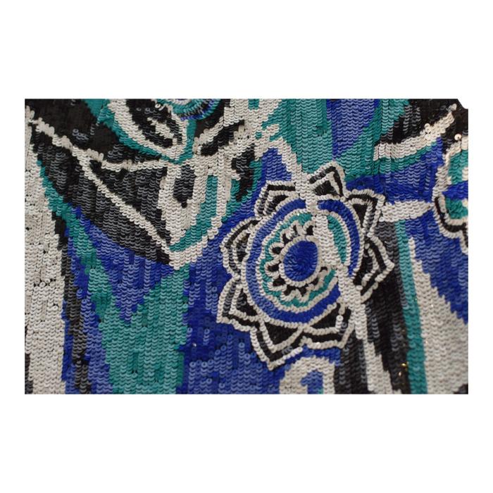 Nenette Sequined Black Blue Turquoise Viscose Sleeveless Tank Mini Dress size 42