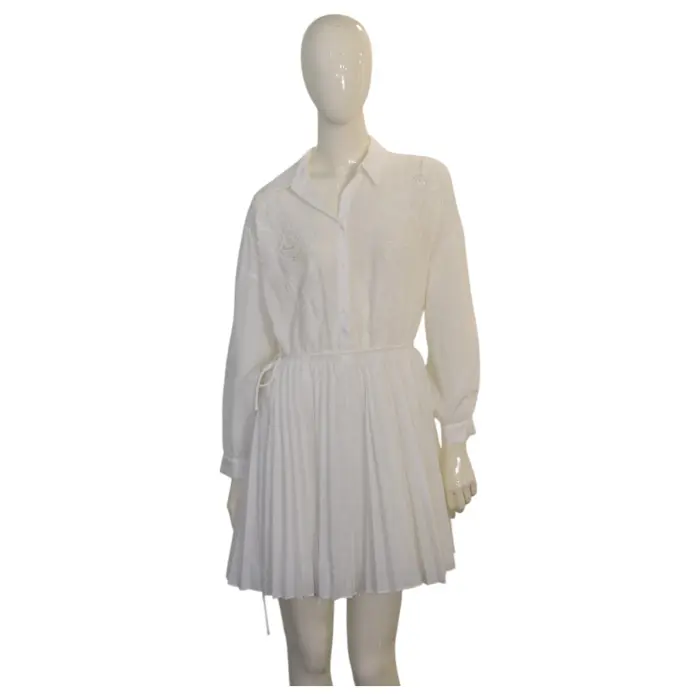 Maje White Embroidered Long Sleeve Pleated Skirt Mini Length Dress size 40  - Swap Shop