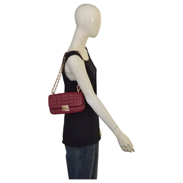 Michael Kors Tribeca Red Quilted Leather Gold Tone Chain